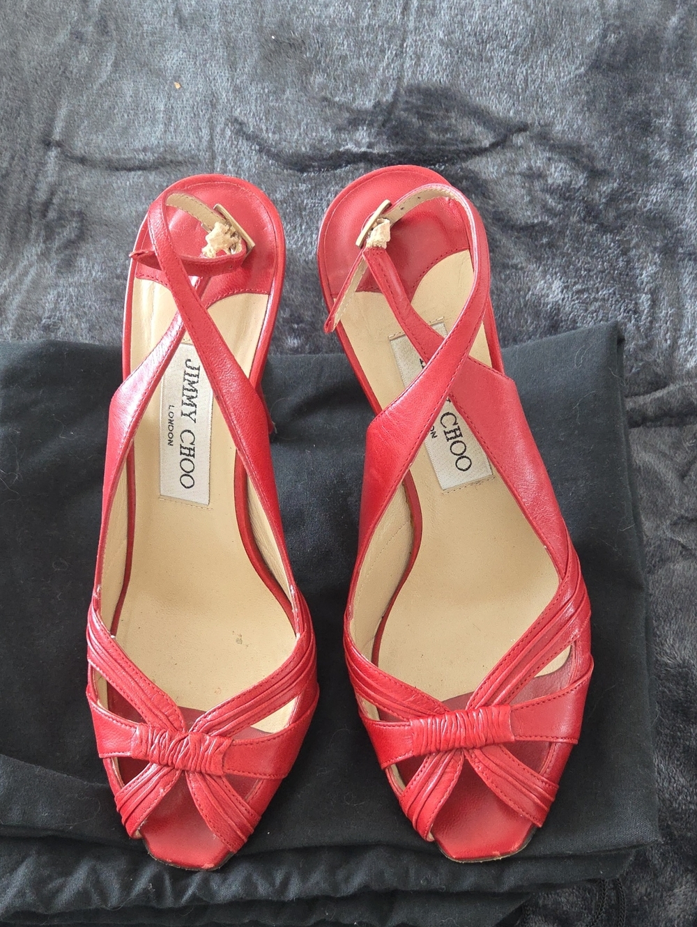 Jimmy Choo Red Knotted Leather Slingback Heels